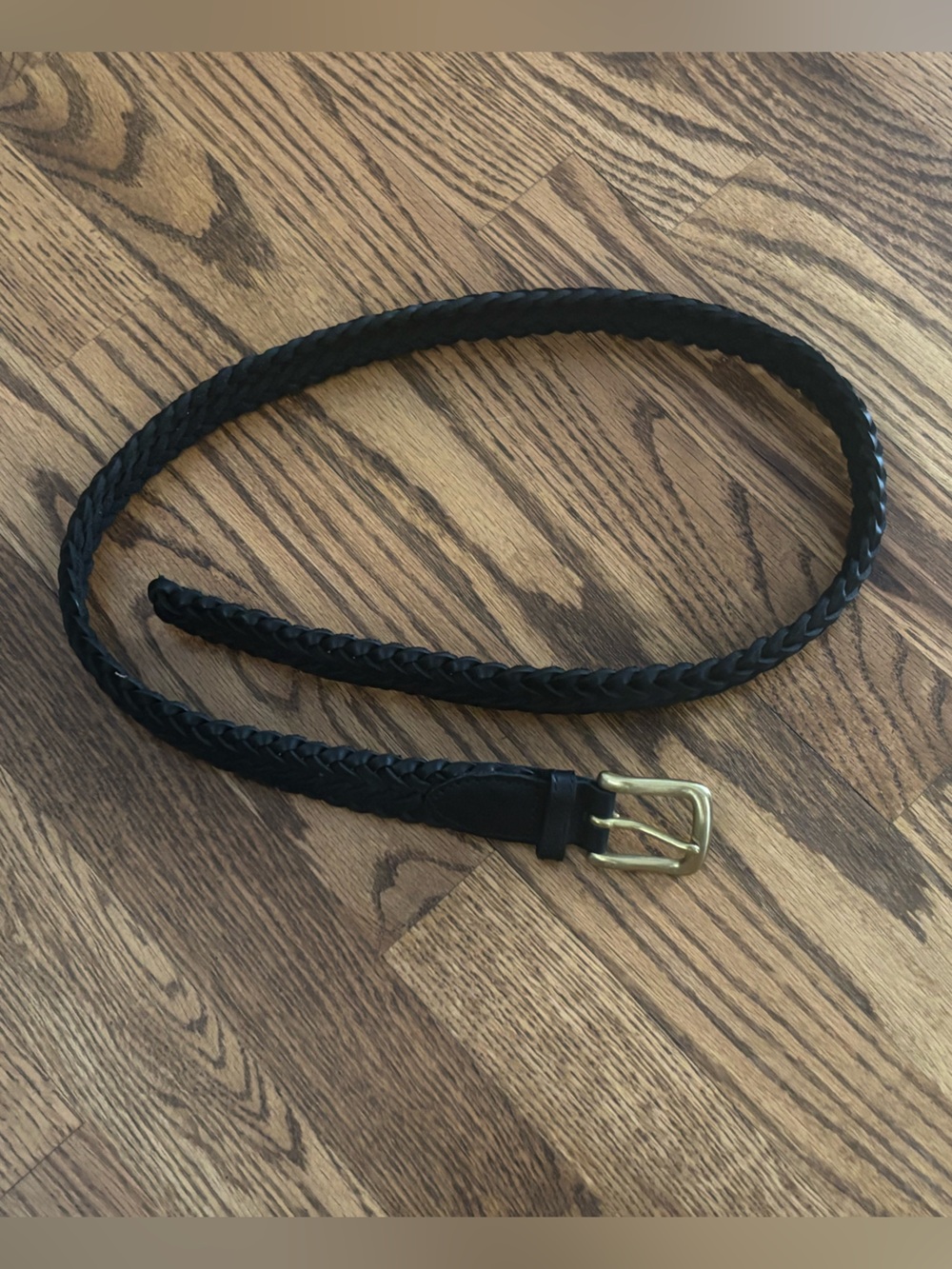 VTG 80s 90s Woven Black Genuine Leather Belt Adjustable Solid Brass Buckle 38